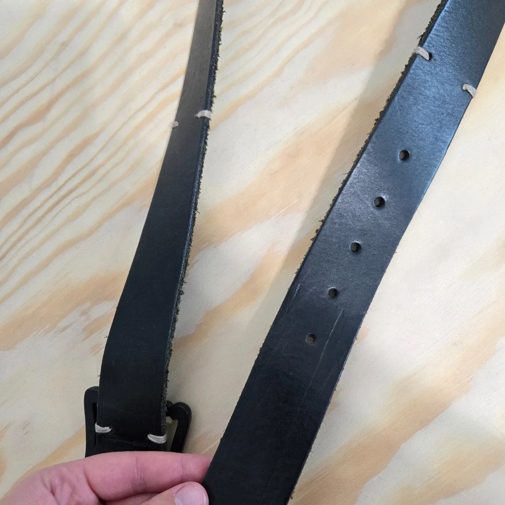 Sugarcrane Genuine Leather Belt Black Metal Buckle Decorative Stitching Mens L